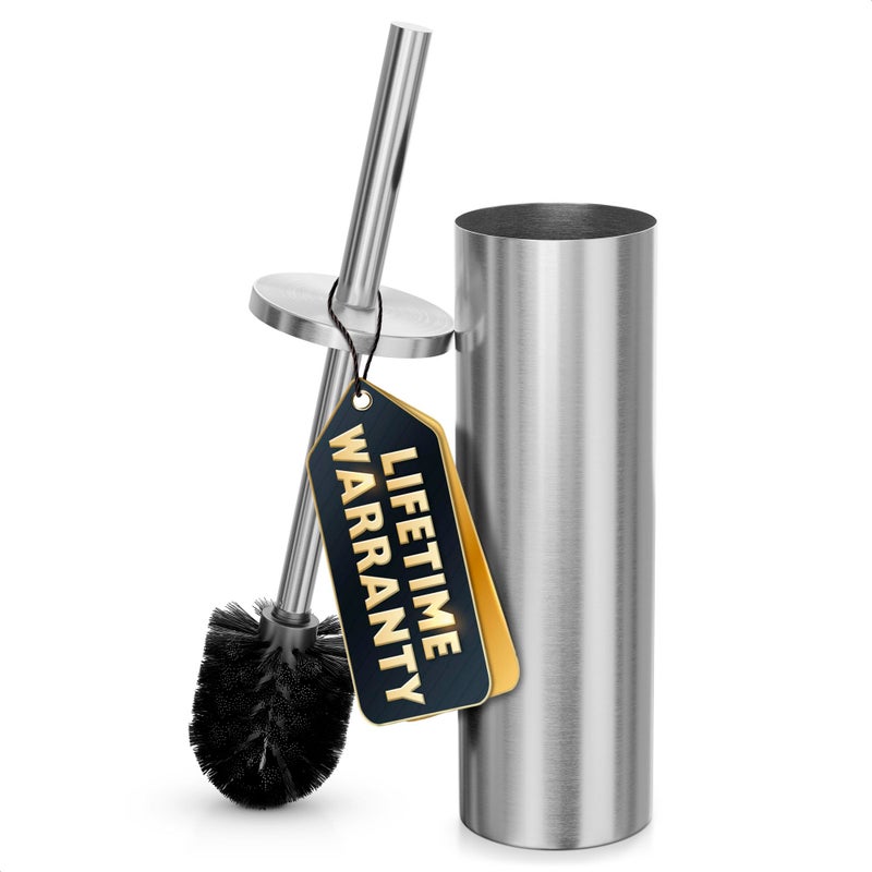NOVSIX Stylish Stainless Steel Toilet Brush and Holder Set - Silver Toilet Bowl Brush and Holder with Splash Cover  Sturdy Bristles  Corrosion & Scratch Resistant - Elegant Design  Effective Deep Cleaning - Image 1